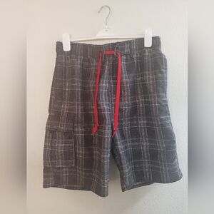 Starting Point Men's Black Plaid Shorts with Red Accents